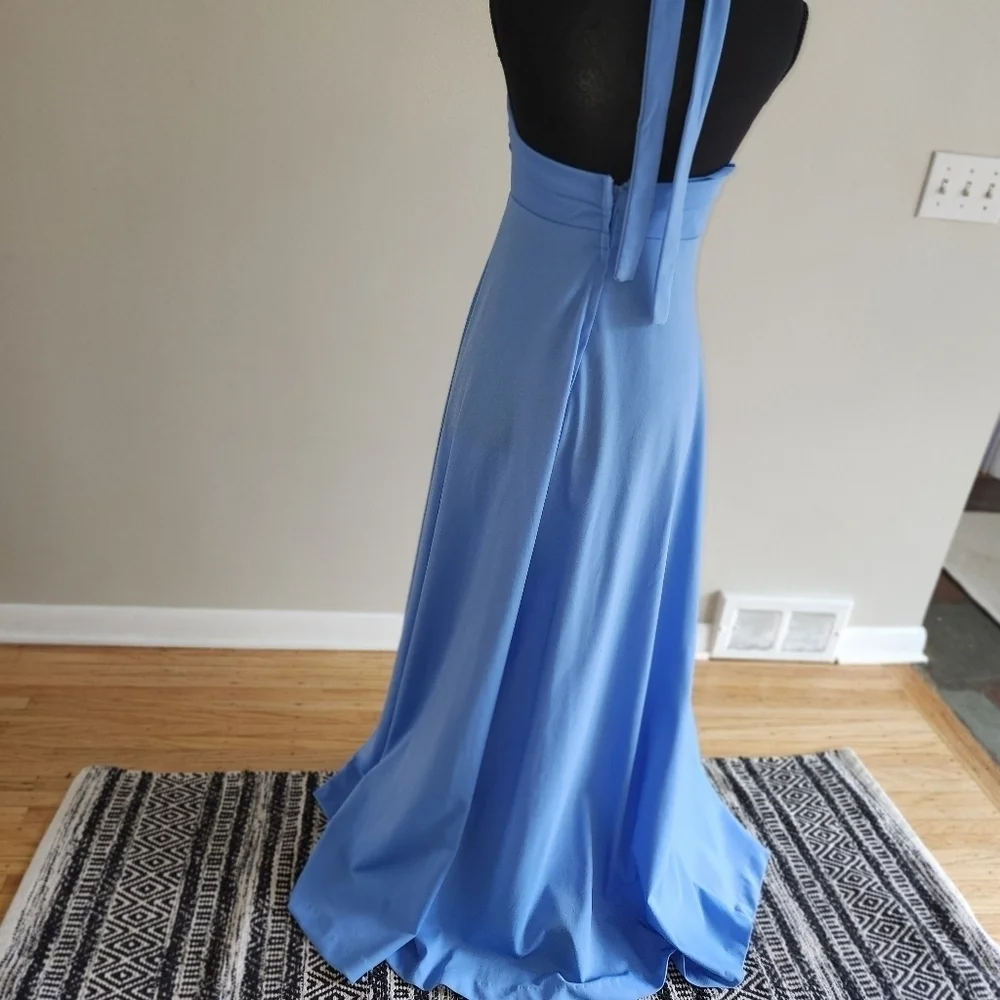 Vintage Circa 1970s Elegant Blue Halter Dress - Picture 2 of 3